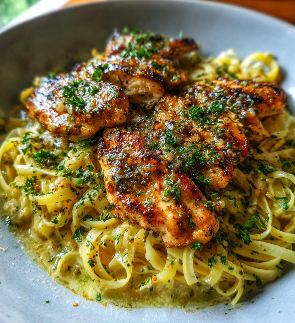 garlic butter chicken with lemon parmesan pasta - detail 1