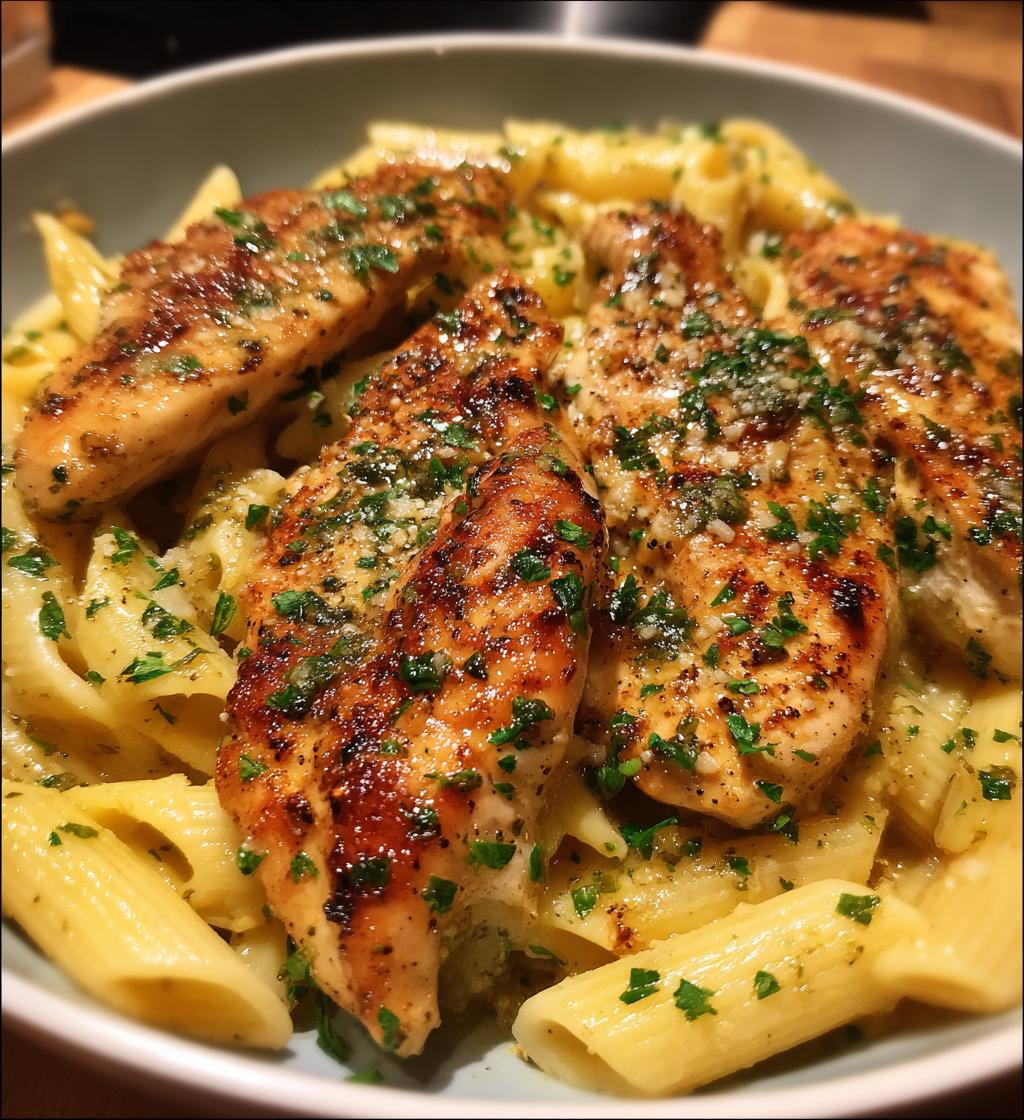 garlic butter chicken with lemon parmesan pasta