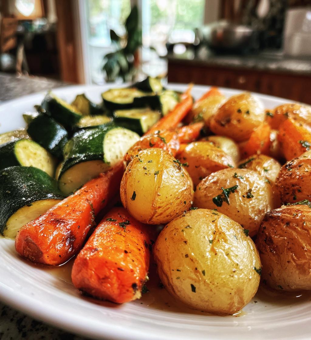 garlic herb roasted potatoes carrots and zucchini - detail 1