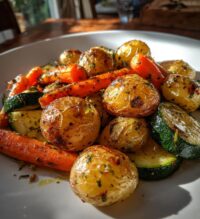 garlic herb roasted potatoes carrots and zucchini