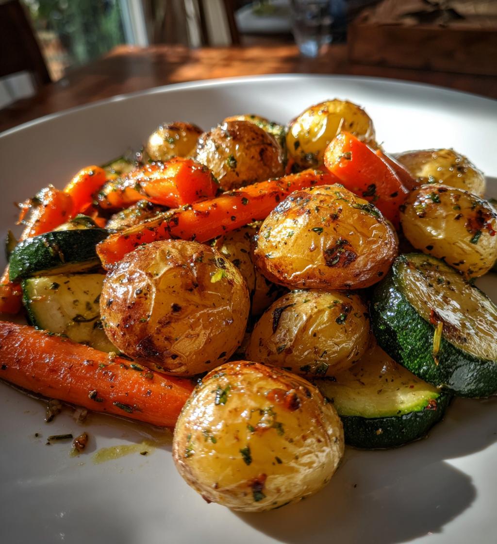 garlic herb roasted potatoes carrots and zucchini