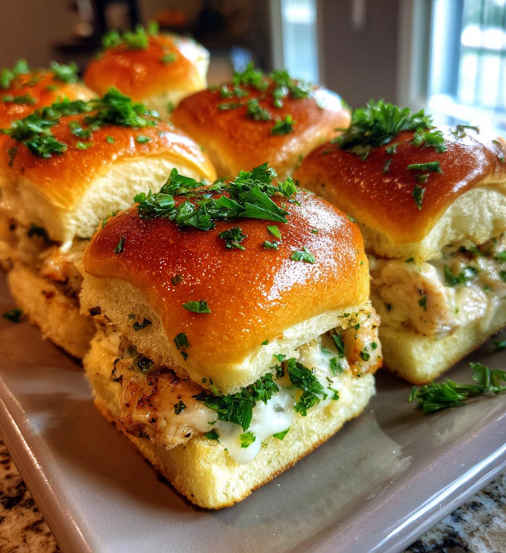 garlic parmesan chicken sliders on hawaiian rolls