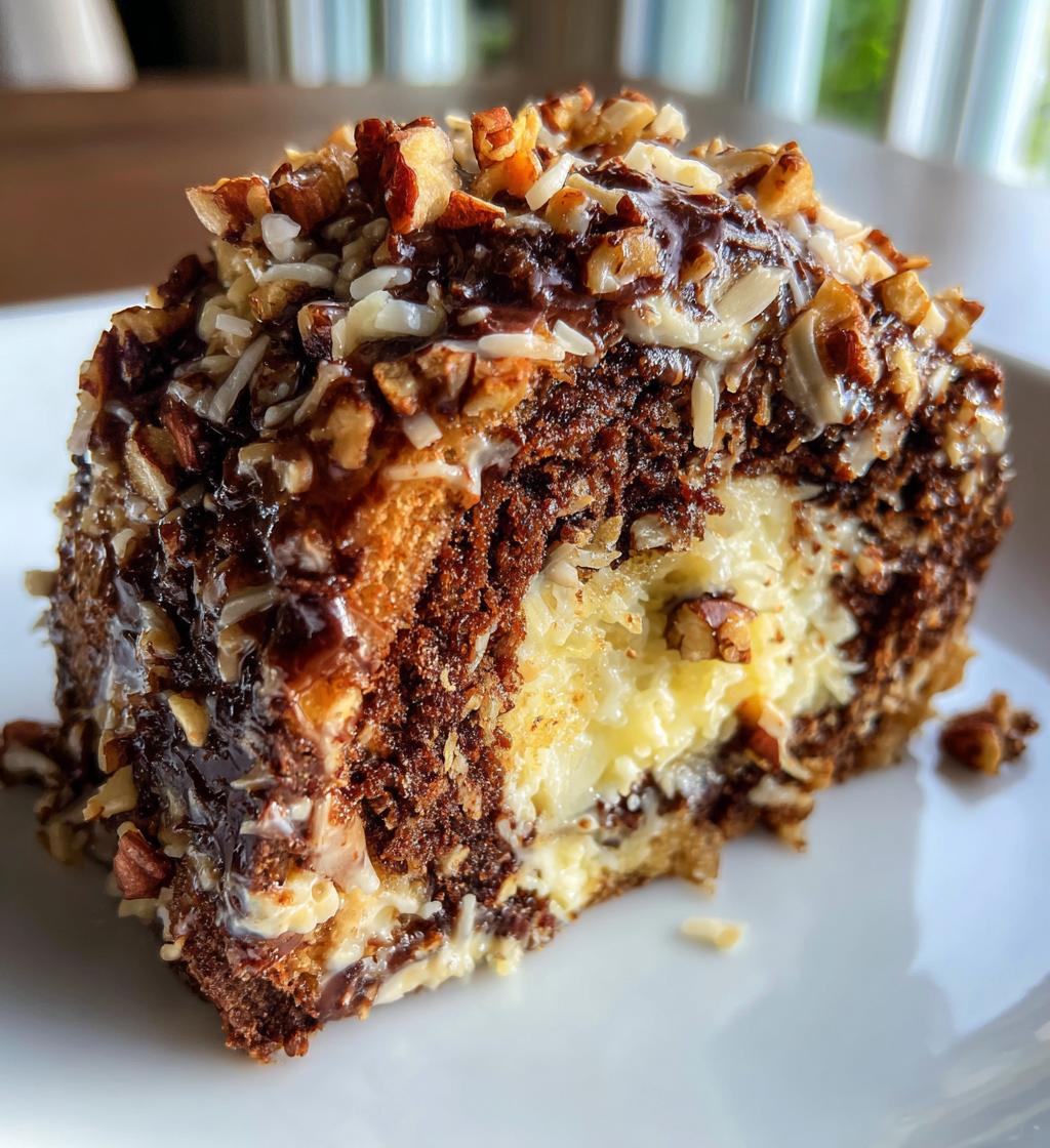 german chocolate coconut pecan roll cake - detail 1