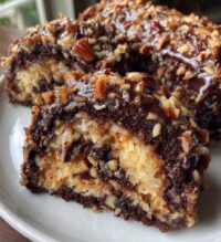 german chocolate coconut pecan roll cake