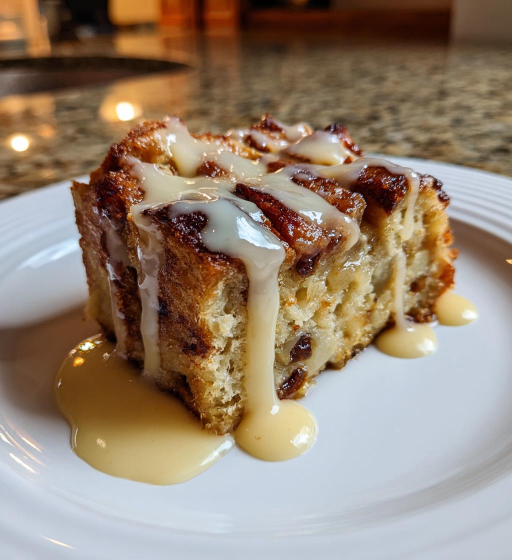 grandmas old fashioned bread pudding with vanilla sauce