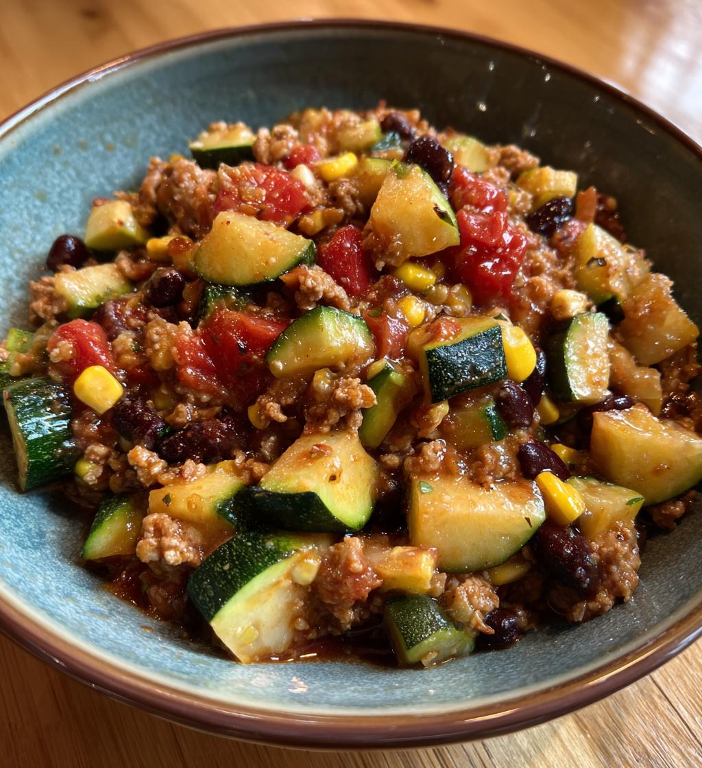 ground turkey skillet with zucchini corn black beans and tomato