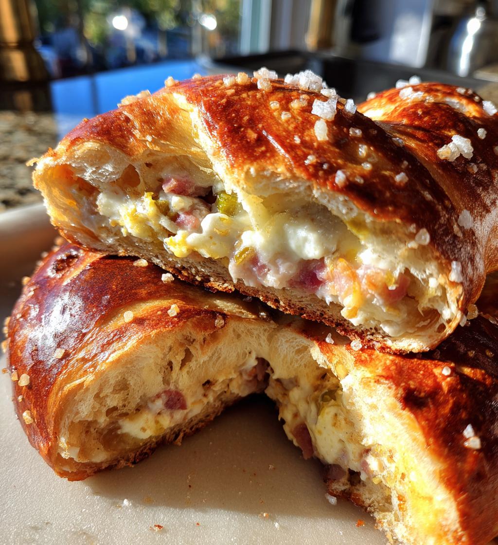 ham swiss and jalapeno stuffed pretzels - detail 1