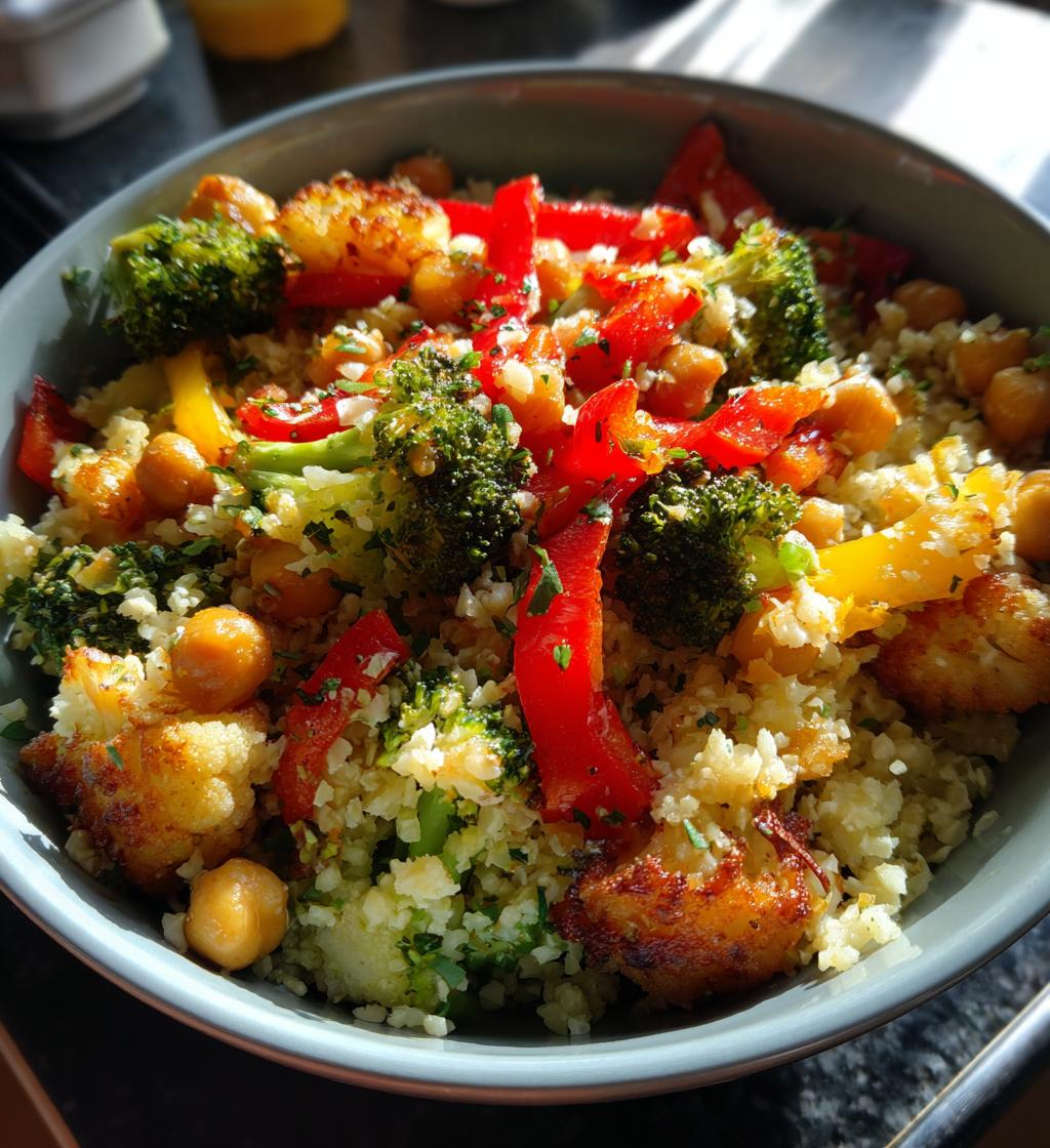 healthy air fryer cauliflower rice bowls - detail 1