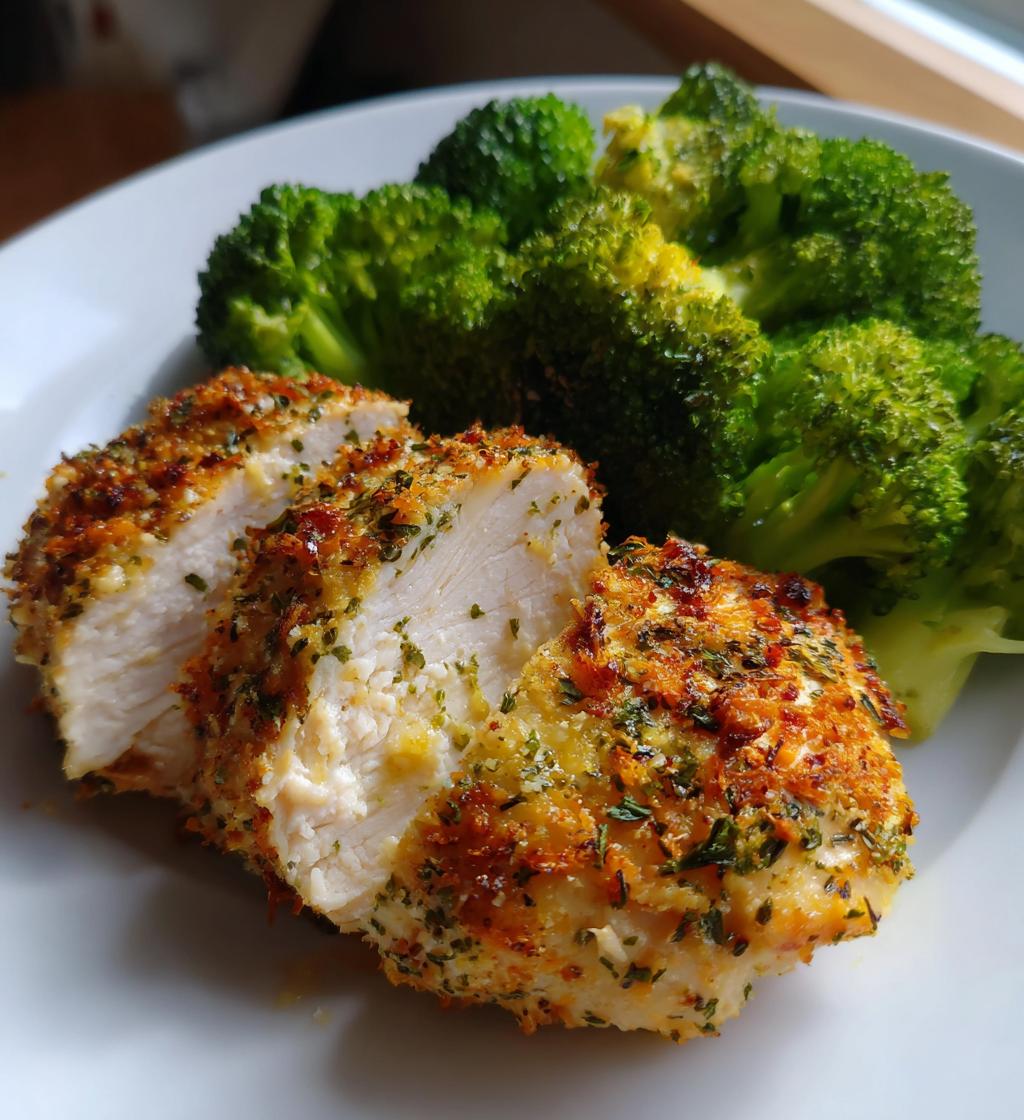 healthy air fryer chicken fillet with broccoli