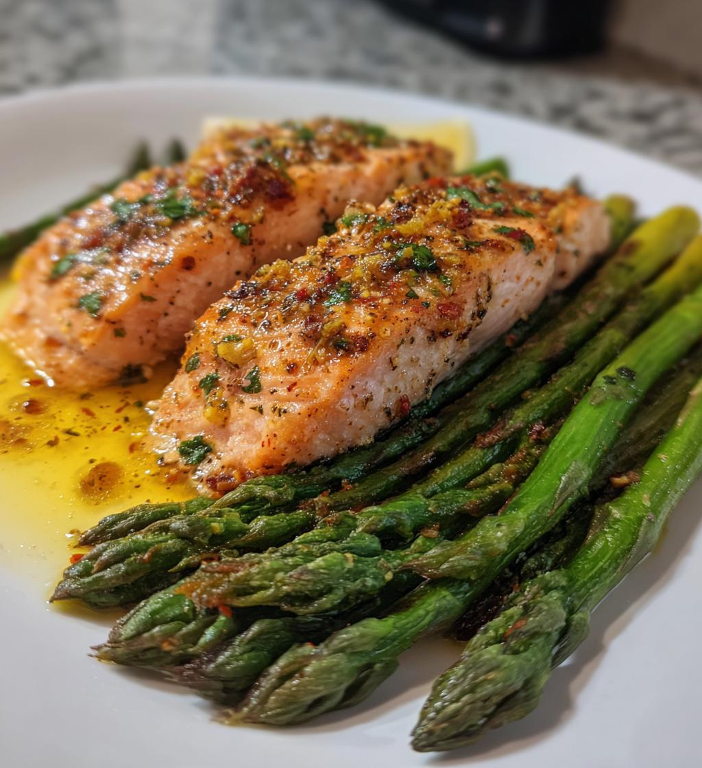 healthy air fryer salmon with asparagus recipe