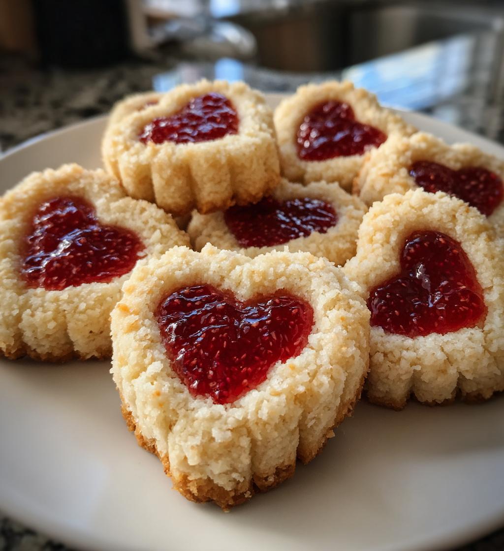 heart shaped strawberry shortbread cookies