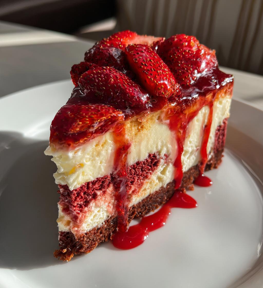 heavenly red velvet strawberry cheesecake - detail 1