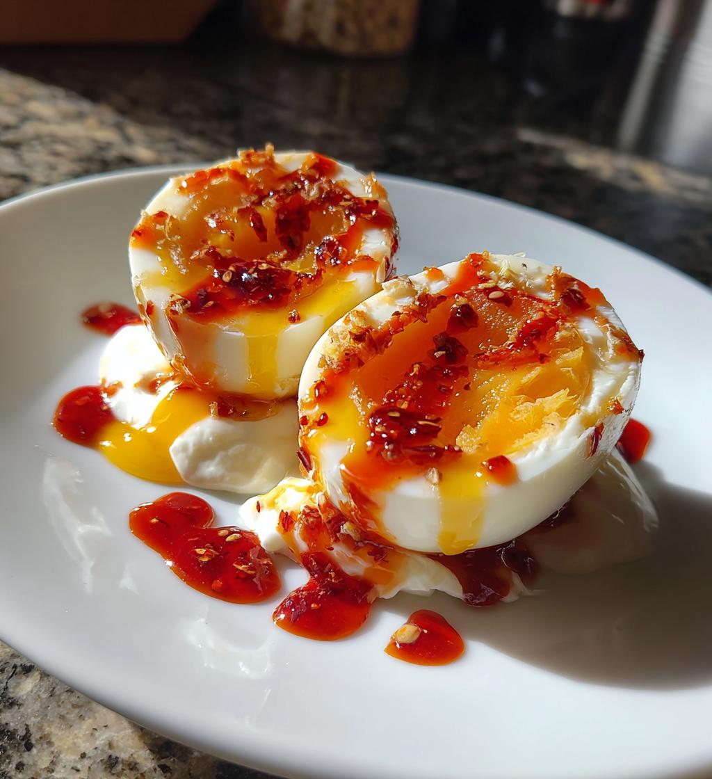 jammy eggs with chili butter and garlic yogurt - detail 1