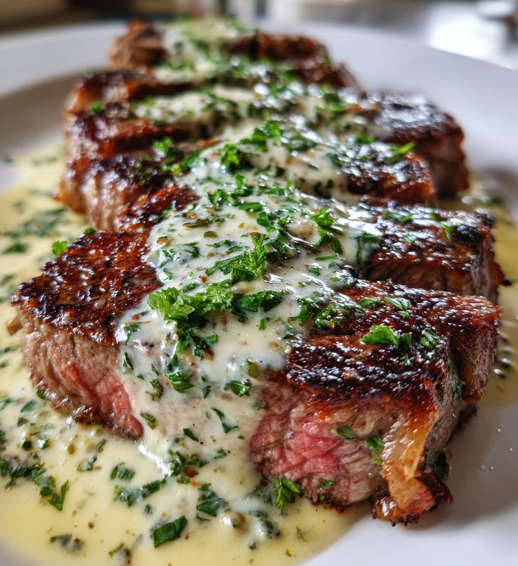 juicy steak with creamy garlic sauce - detail 1