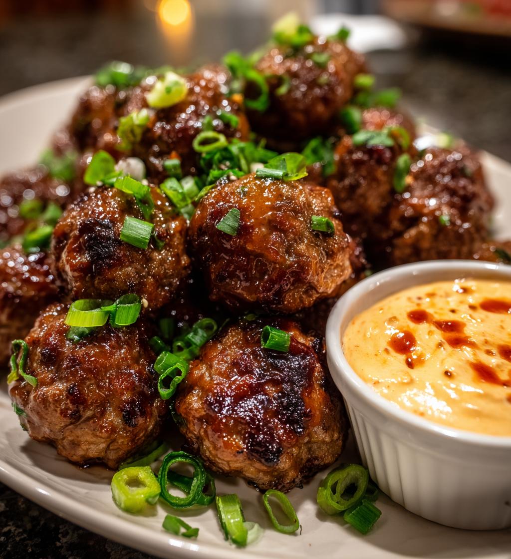 korean bbq meatballs with spicy mayo dip