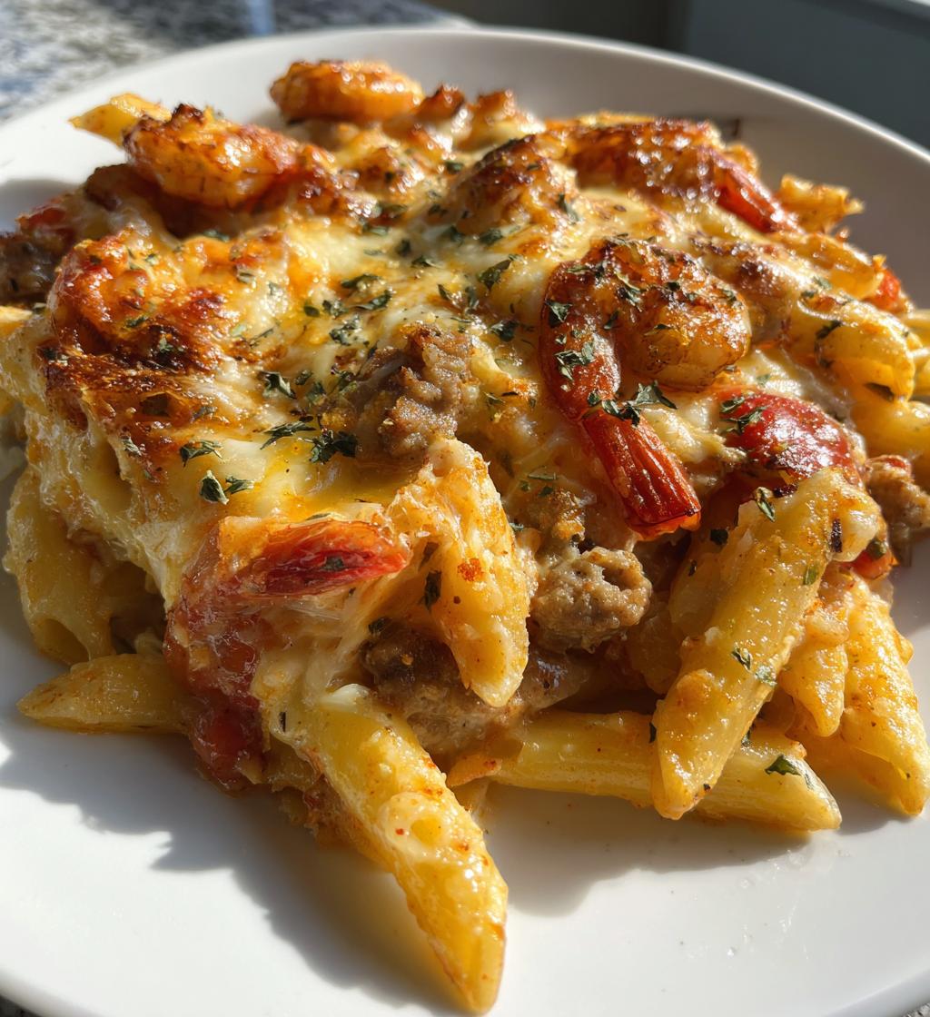louisiana shrimp and sausage pasta bake