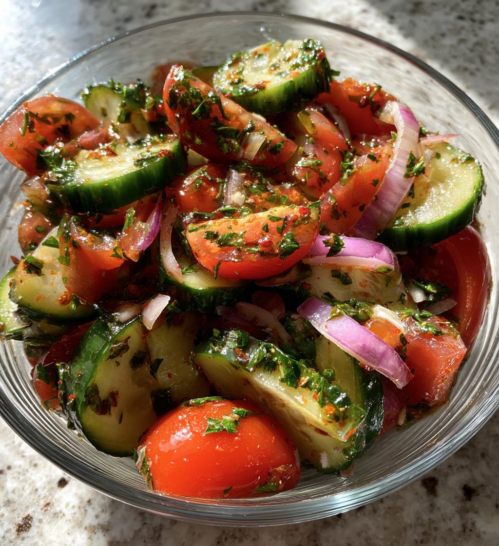 marinated cucumber tomato and onion salad