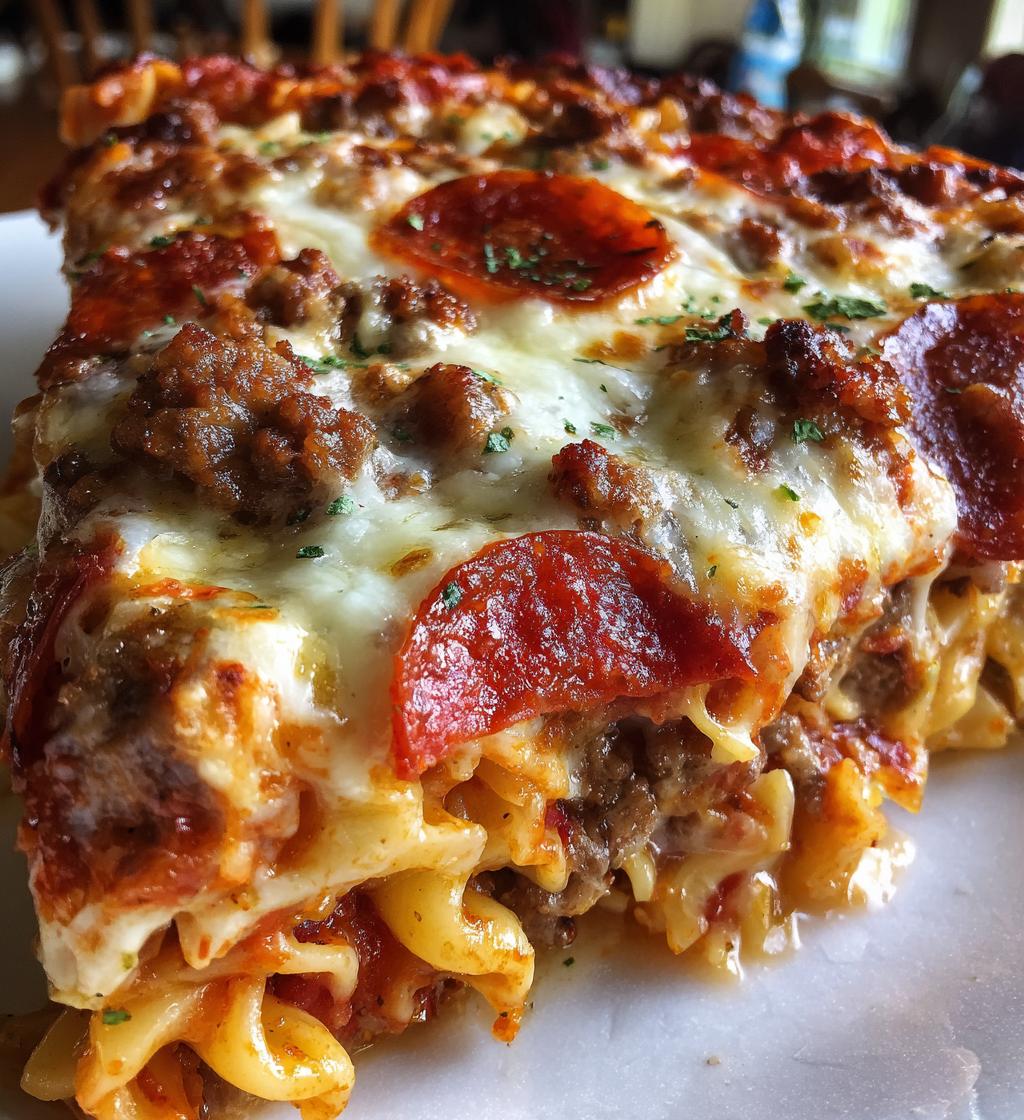 meat lovers pizza casserole - detail 1