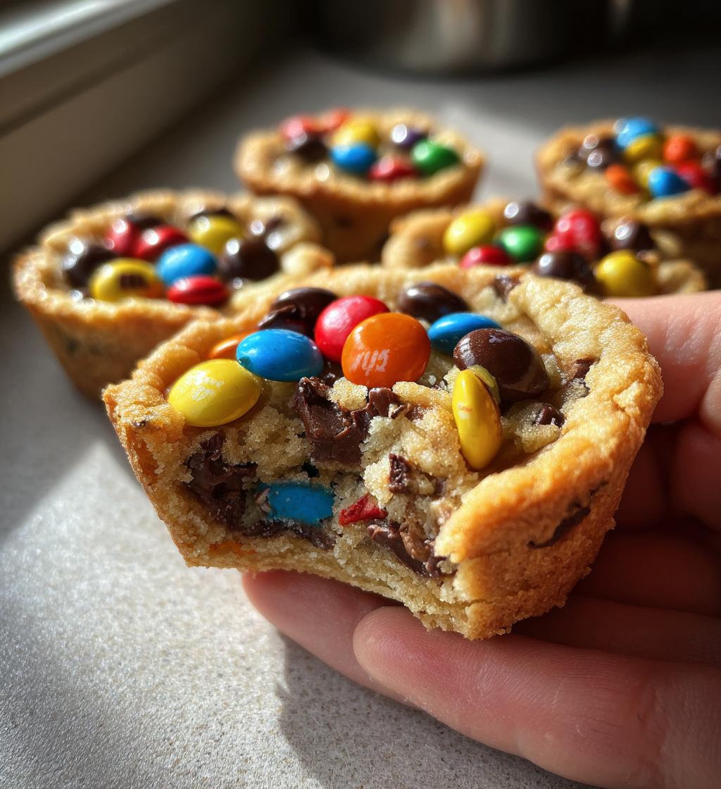 mini chocolate chip cookie cups with candy topping