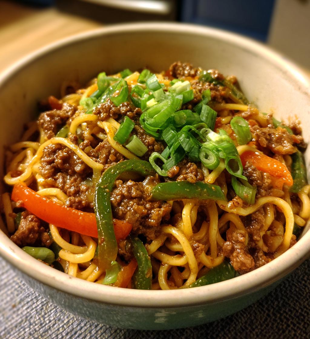mongolian ground beef noodles - detail 1
