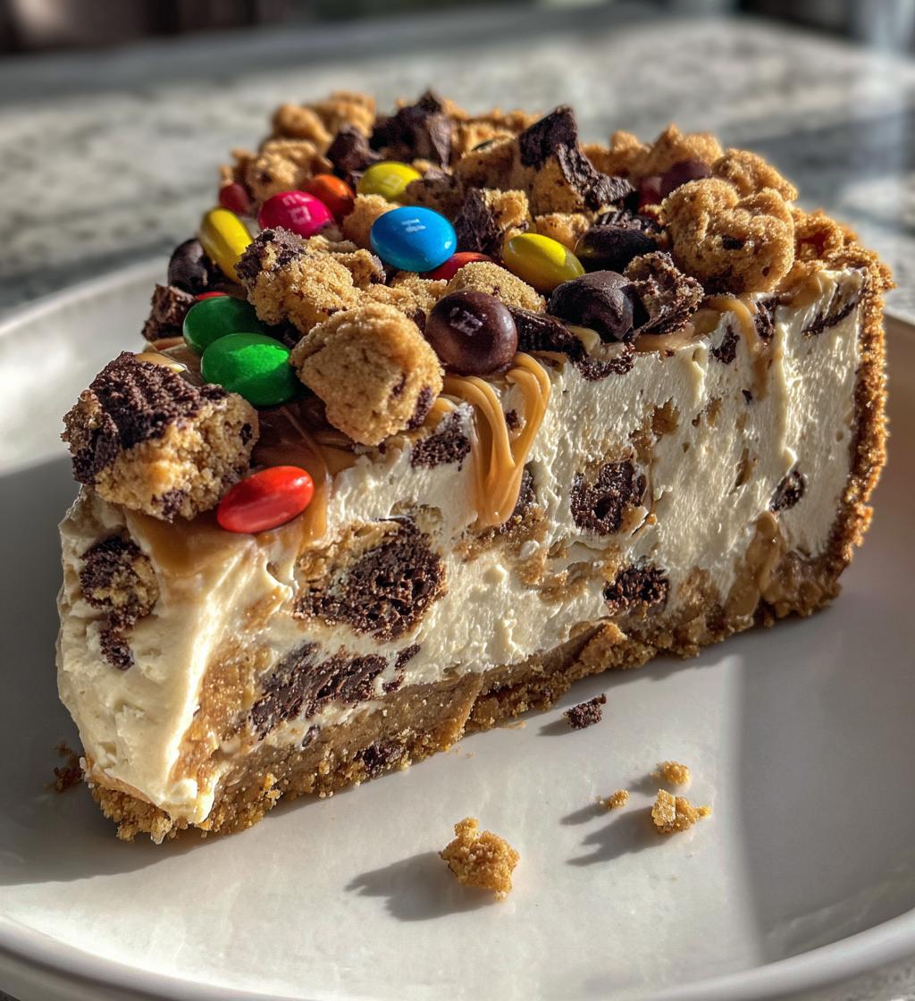 monster cookie peanut butter cheesecake pie - detail 1