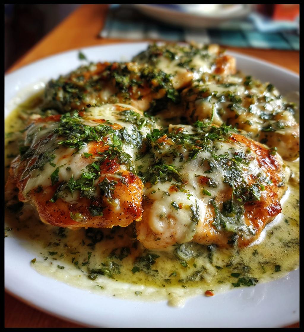 mozzarella chicken in basil cream sauce - detail 1