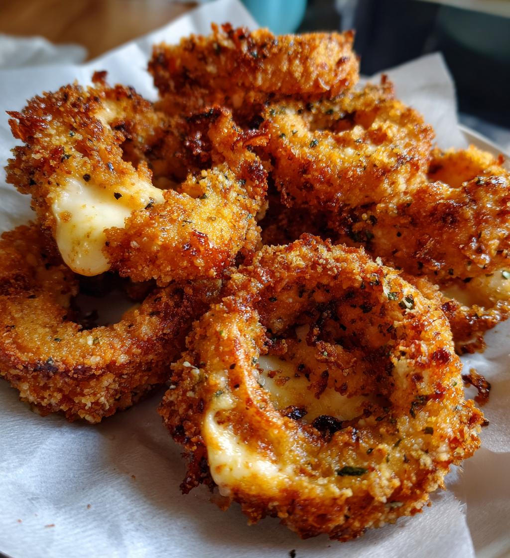 mozzarella stuffed crispy baked onion rings - detail 1