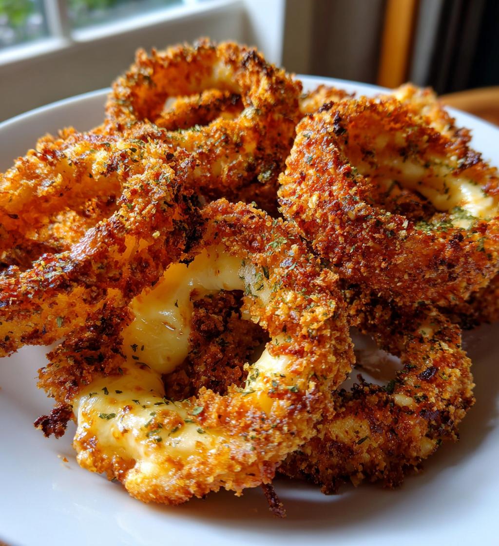 mozzarella stuffed crispy baked onion rings