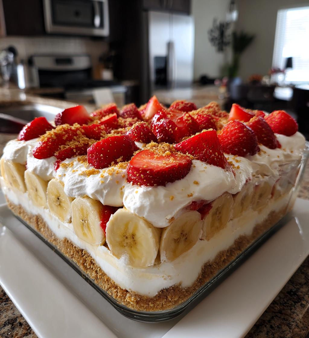 no bake banana split cake - detail 1