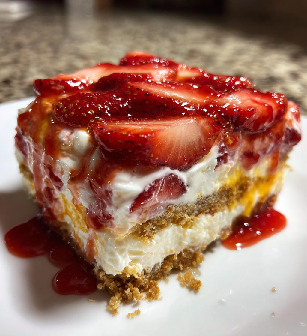 no bake strawberry cheesecake lasagna - detail 1