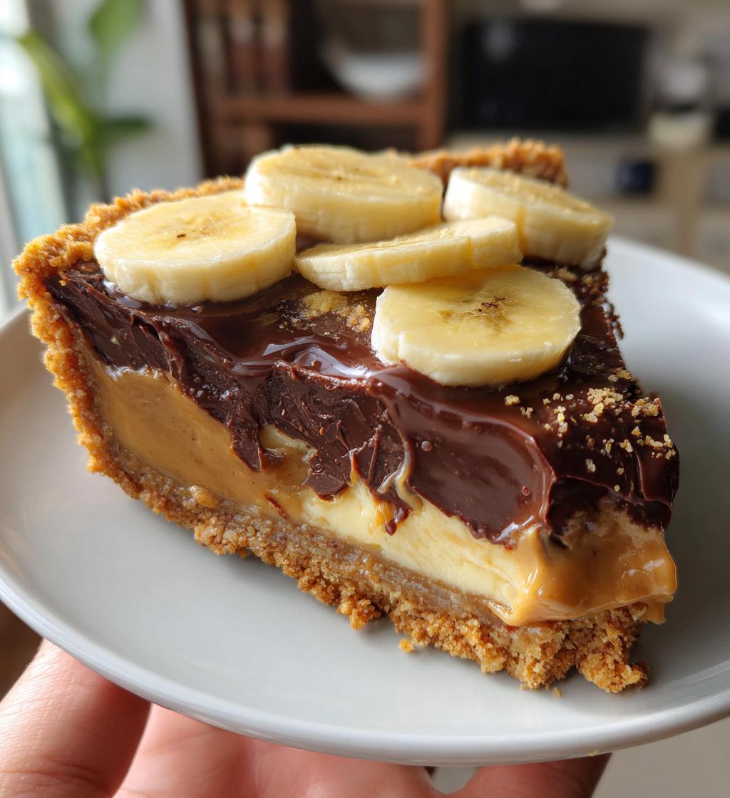 nutty banana gooey chocolate peanut butter pie