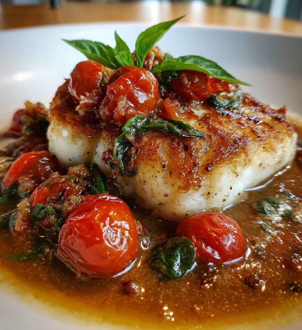 pan seared cod in white wine tomato basil sauce - detail 1