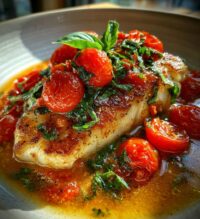 pan seared cod in white wine tomato basil sauce