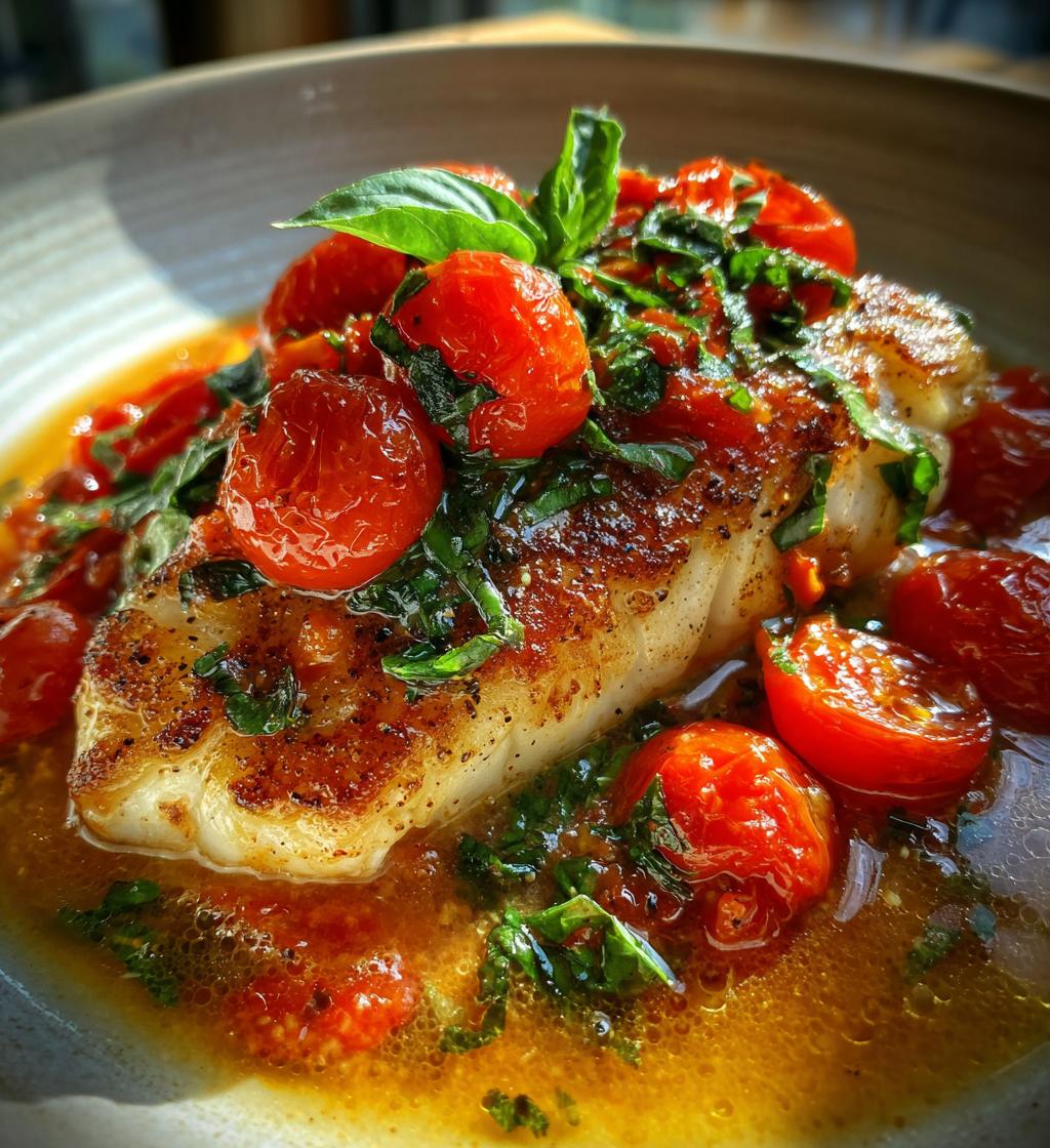 pan seared cod in white wine tomato basil sauce