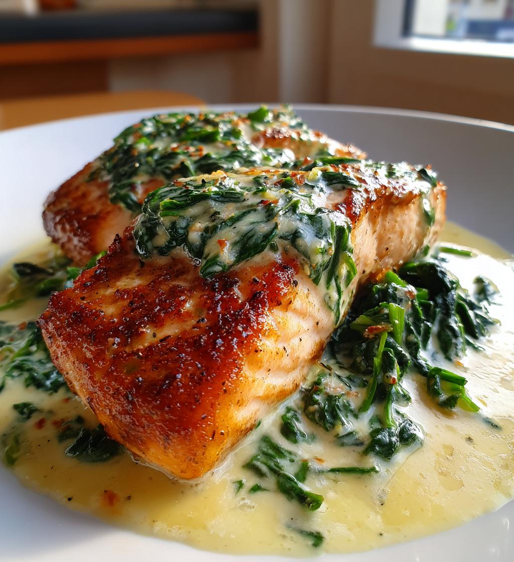 pan seared salmon with a creamy florentine sauce - detail 1