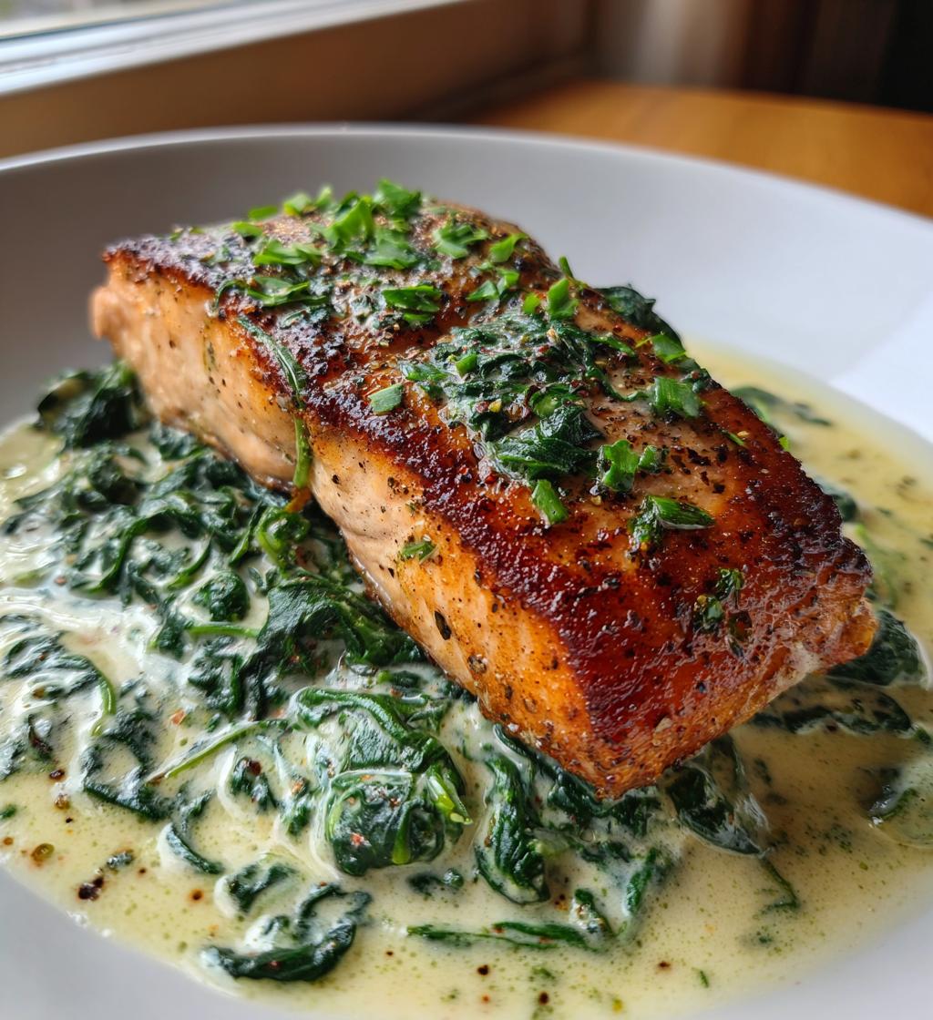 pan seared salmon with a creamy florentine sauce