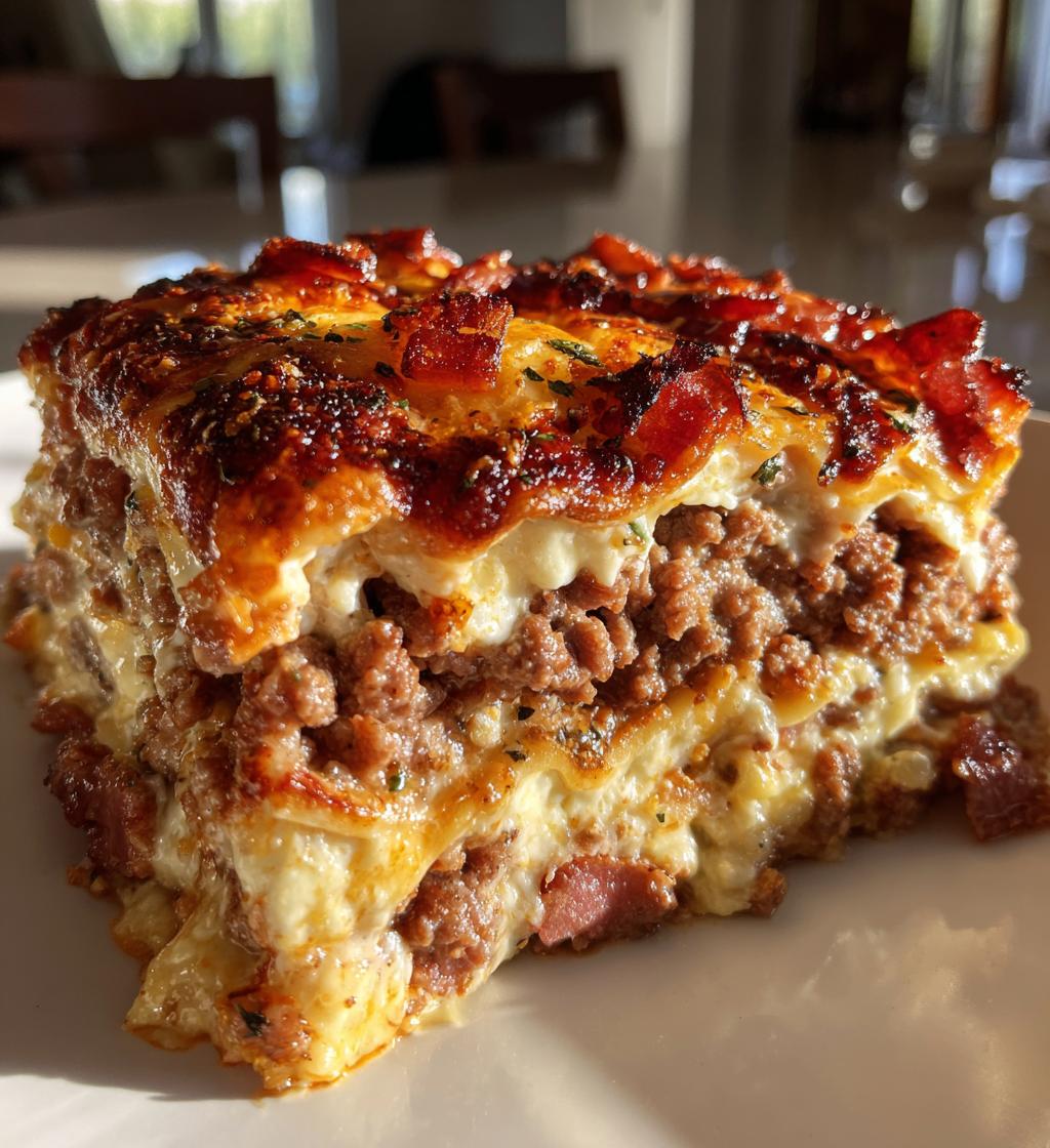 parmesan garlic bacon cheeseburger lasagna - detail 1