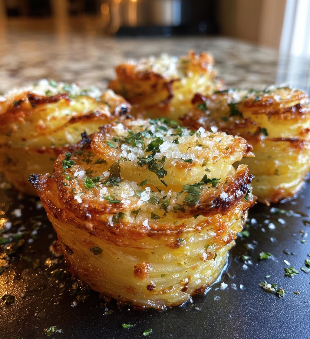 parmesan potato stacks in muffin tin - detail 1