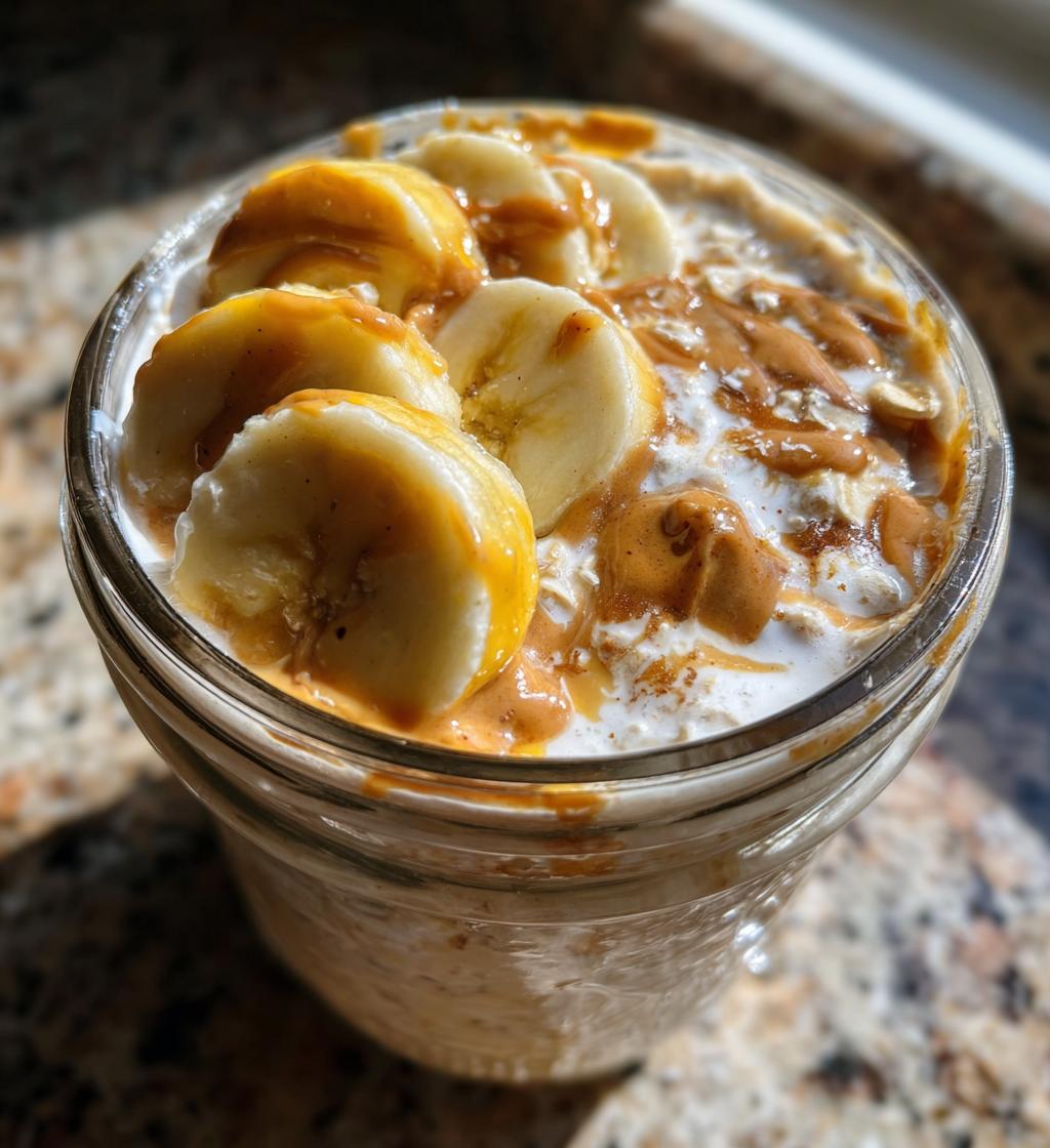 peanut butter banana overnight oats - detail 1