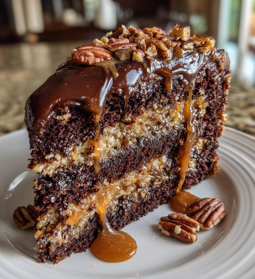 pecan caramel chocolate cake - detail 1