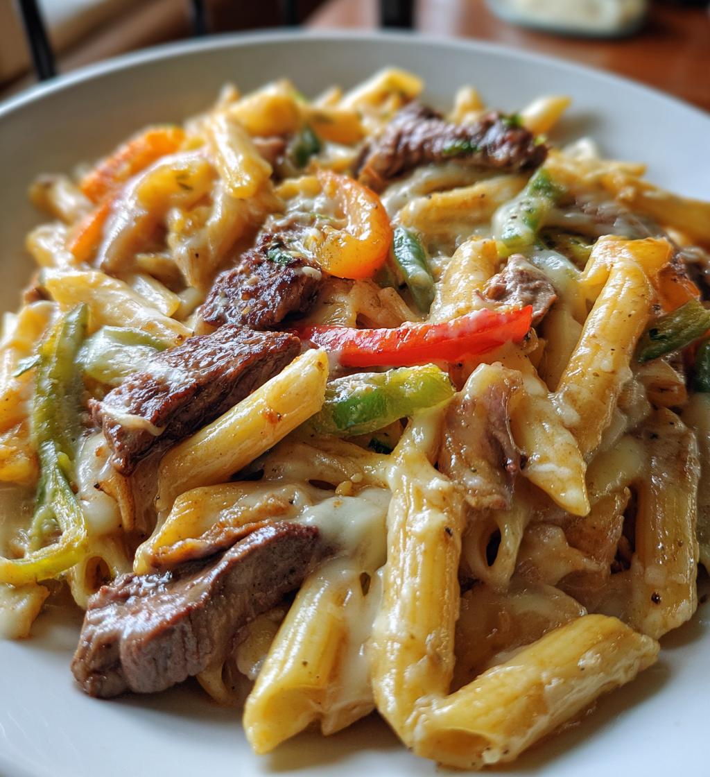 philly cheesesteak pasta - detail 1