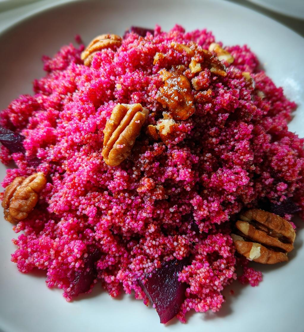pink beet couscous with pecans - detail 1