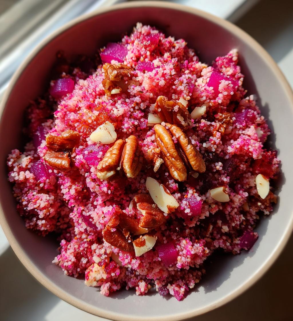 pink beet couscous with pecans