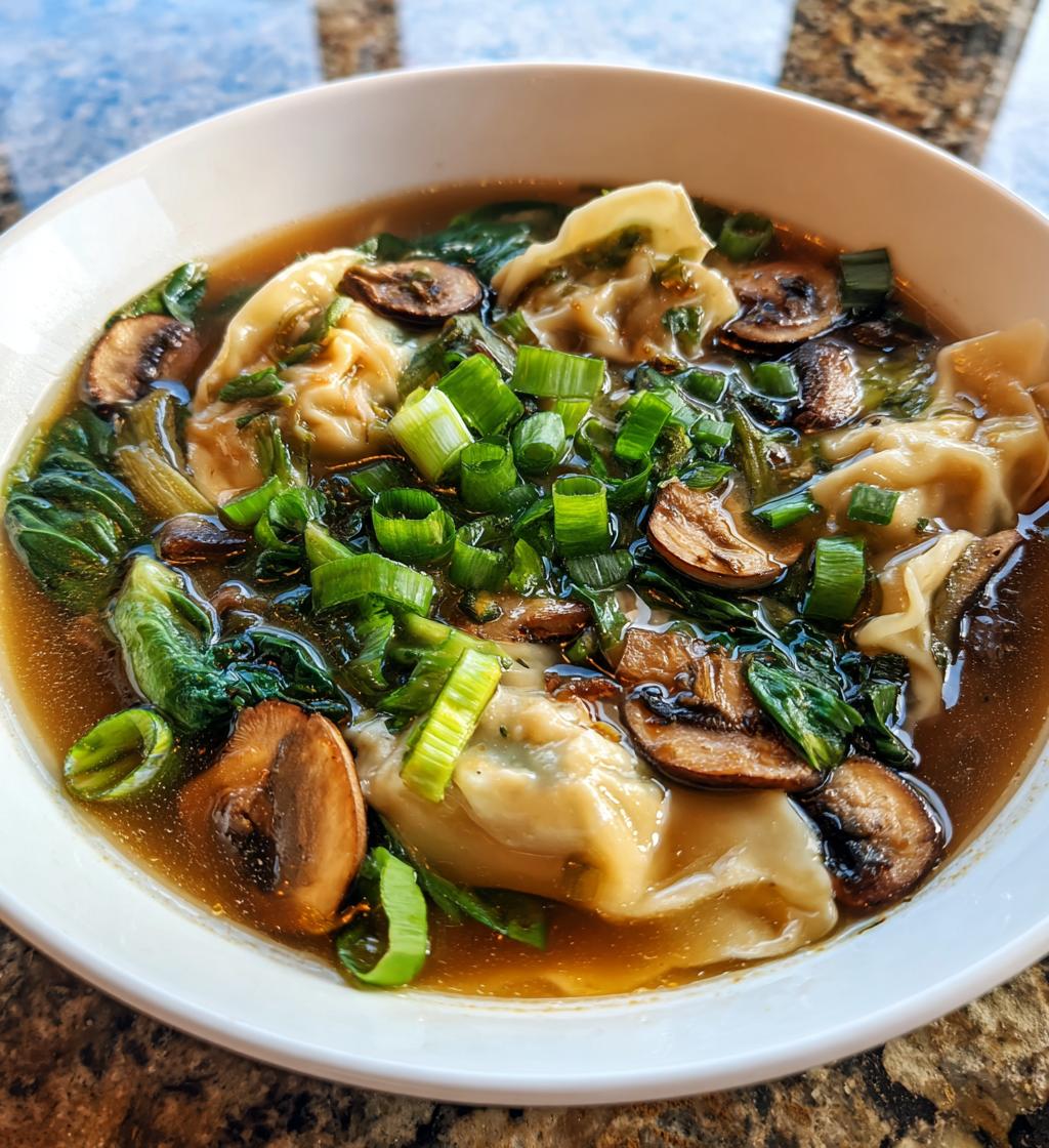 potsticker soup with mushrooms bok choy - detail 1