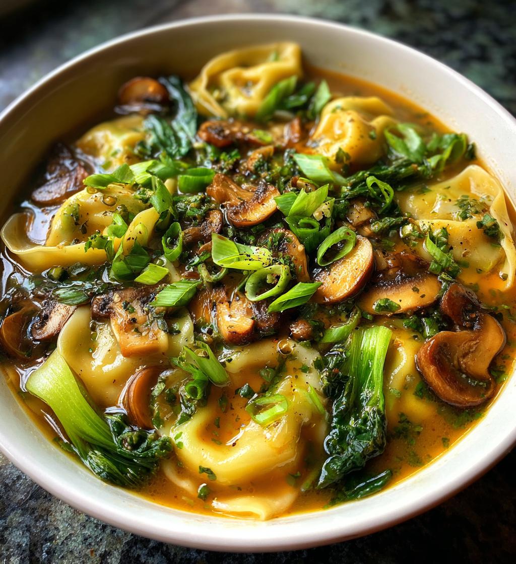 potsticker soup with mushrooms bok choy