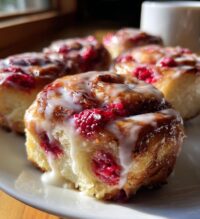 raspberry cinnamon rolls with lemon glaze