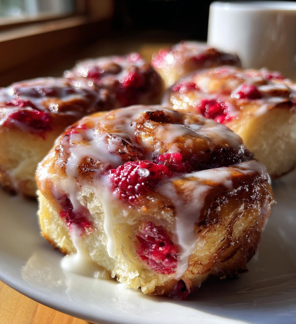 raspberry cinnamon rolls with lemon glaze