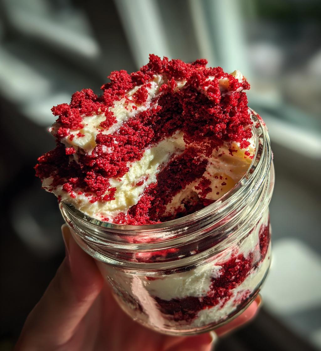 red velvet cake in a jar