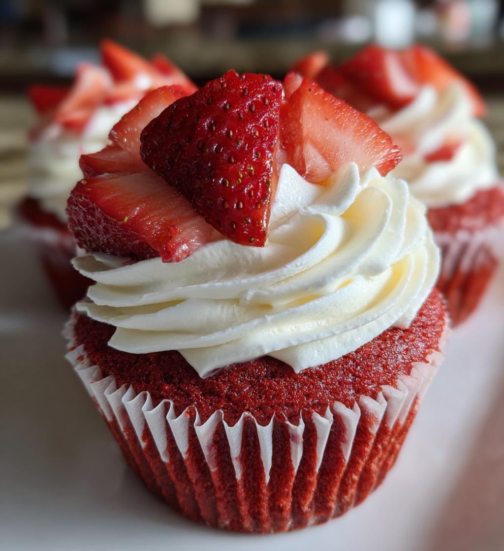 red velvet strawberry shortcake cupcakes - detail 1