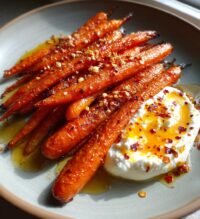 roasted carrots with whipped ricotta and hot honey
